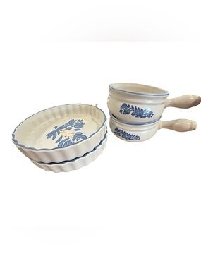 Pfaltzgraff Cream and Blue Floral Stoneware Bowls and Sauce Pans